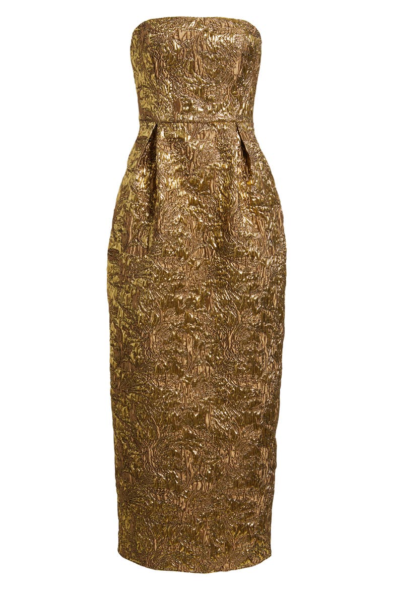 Kya Metallic Brocade Strapless Cocktail Dress, Alternate, color, GOLD