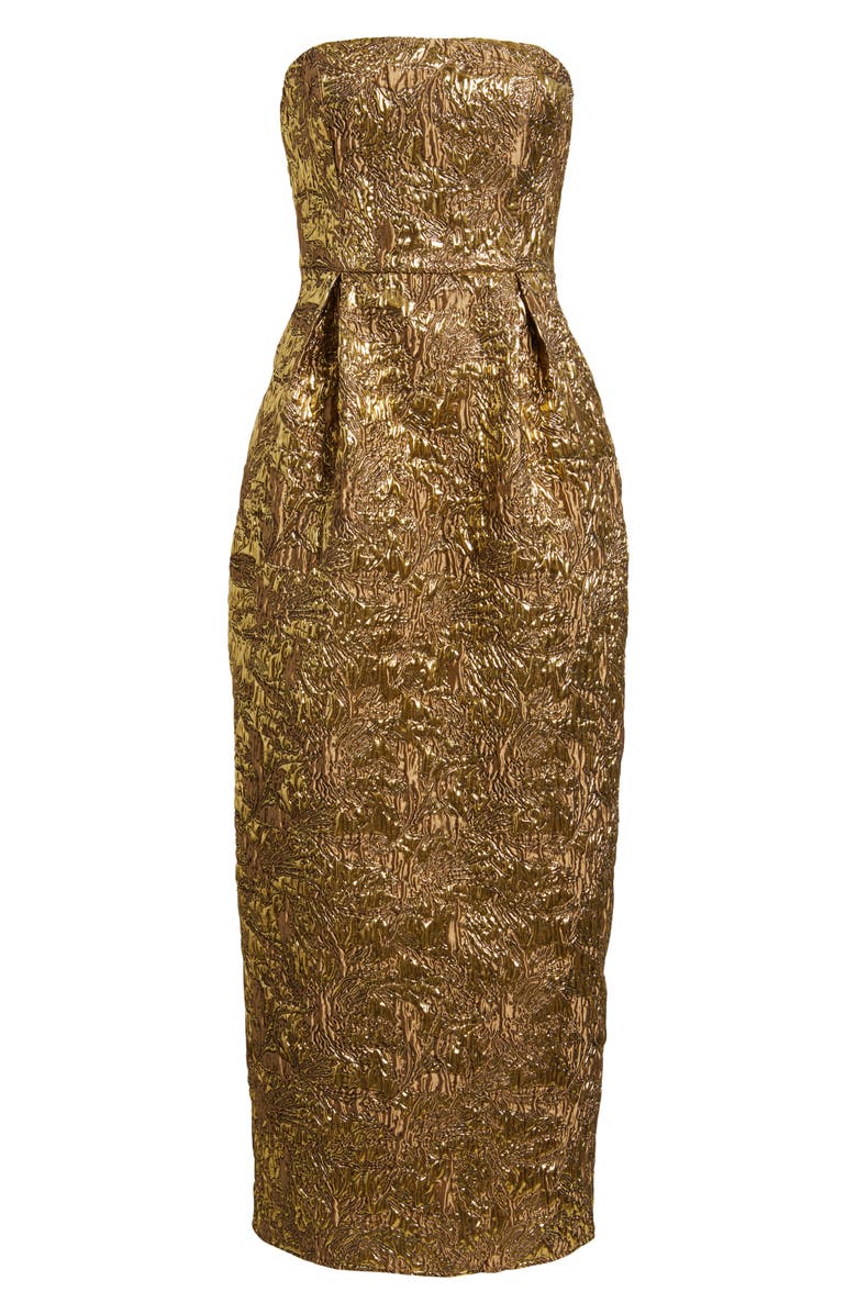 Lulus Kya Metallic Brocade Strapless Cocktail Dress, Alternate, color, Gold