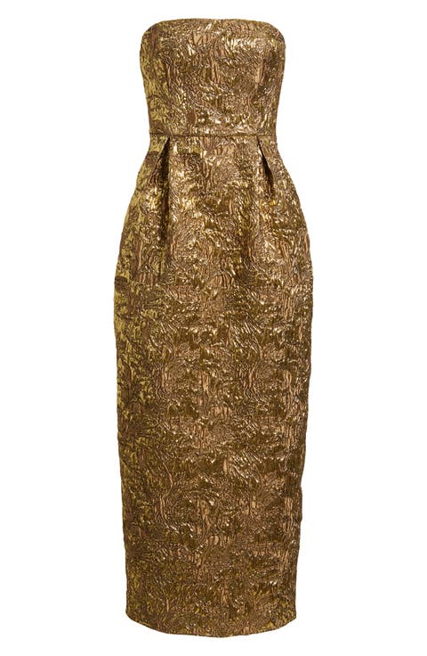 Kya Metallic Brocade Strapless Cocktail Dress