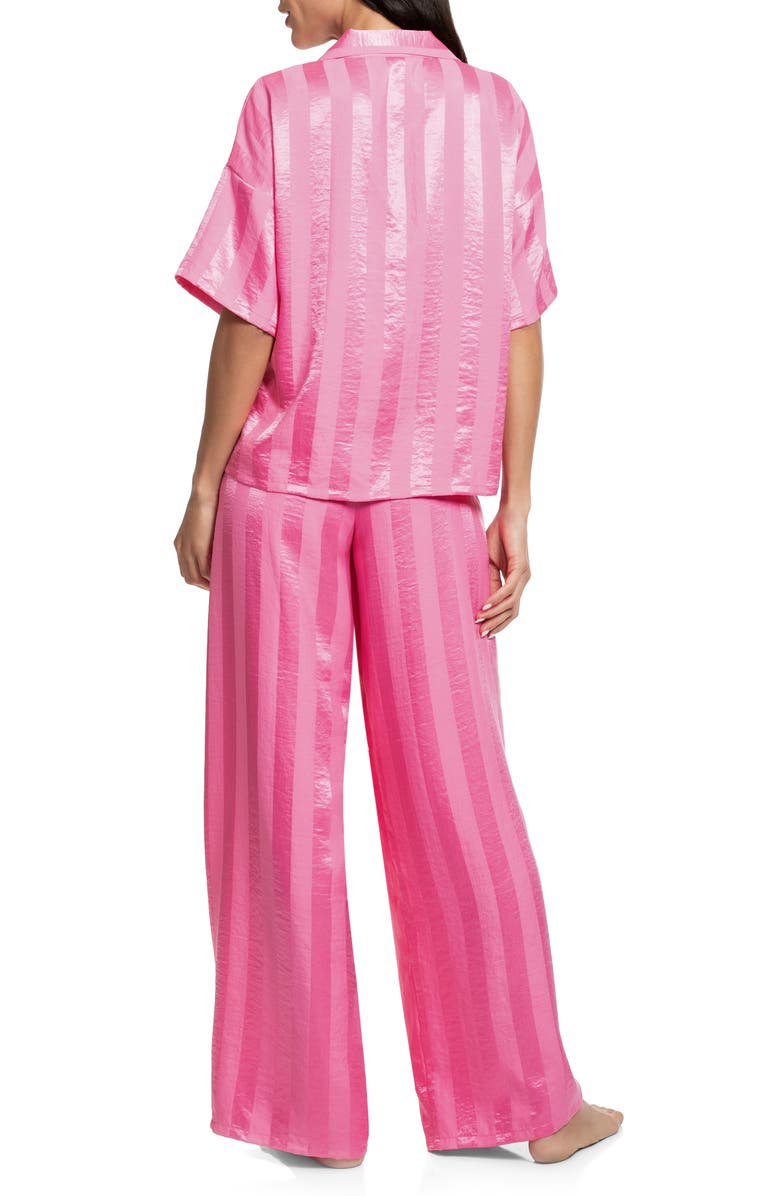 Midnight Bakery Stripe Jacquard Button-Up Top & Pants Pajamas, Alternate, color, Pink