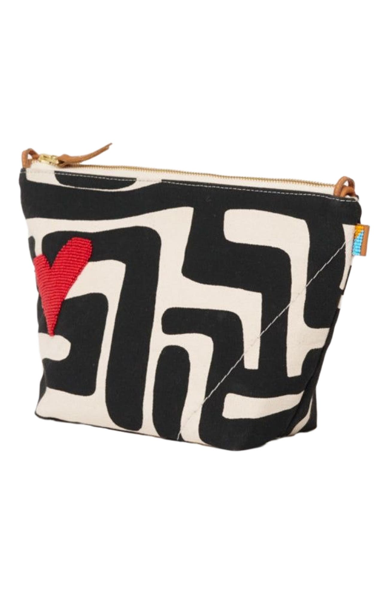 Ubuntu Life XLarge Convertible Pouch with Red Beaded Heart, Alternate, color, Black Kuba