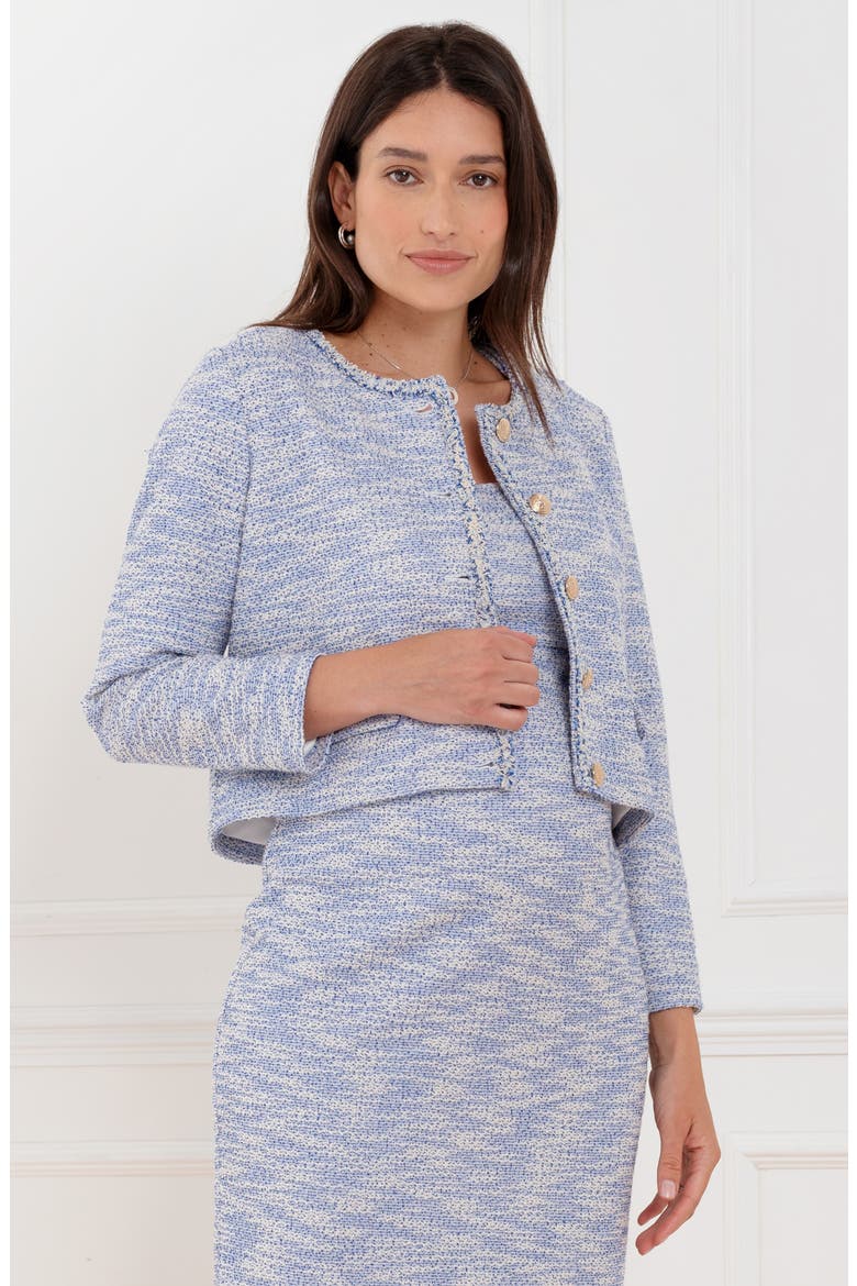 Crop Tweed Maternity Blazer, Alternate, color, BLUE