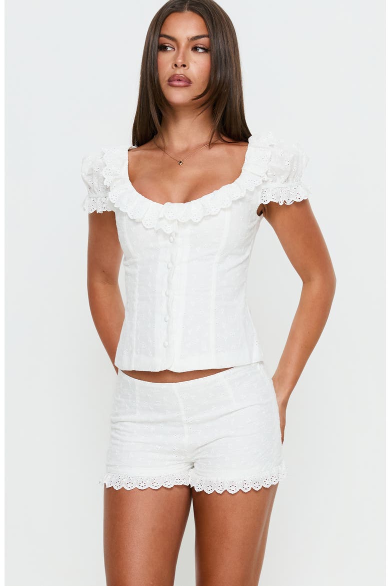 Caily Eyelet Frill Shorts, Alternate, color, WHITE