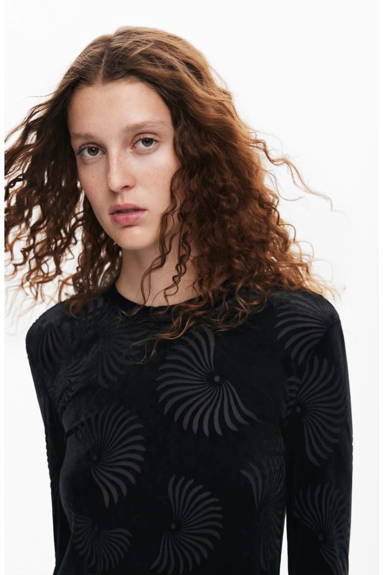 Chicago Long Sleeve Mixed Media Dress, Alternate, color, BLACK