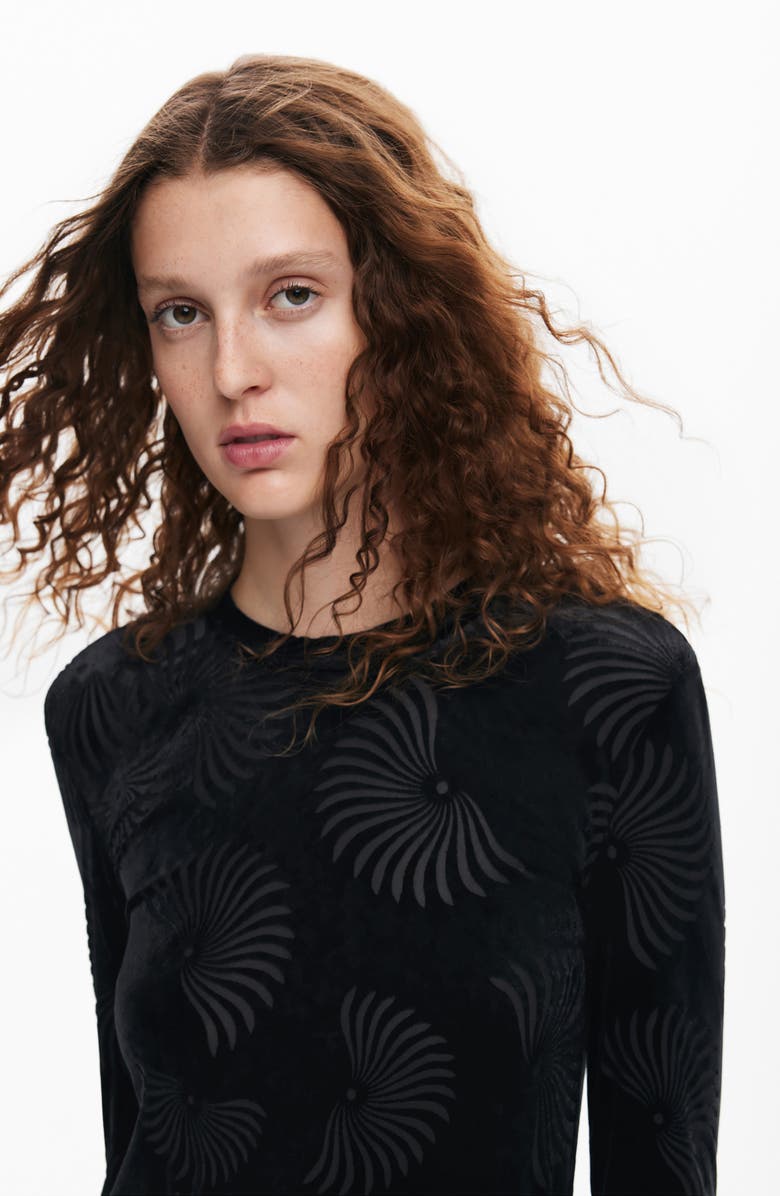 Desigual Chicago Long Sleeve Mixed Media Dress, Alternate, color,