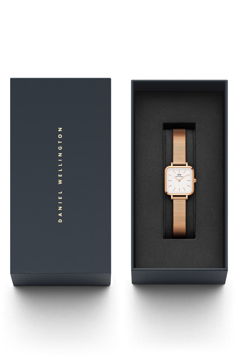 Daniel Wellington Quadro Studio Mesh Strap Watch, 22mm, Alternate, color, Rose Gold/ White
