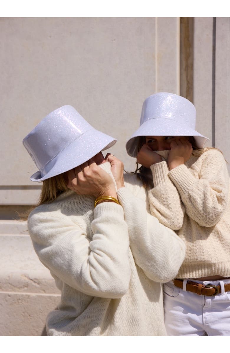 Lastelier Smile Bucket Rain Hat, Alternate, color, White Glitter