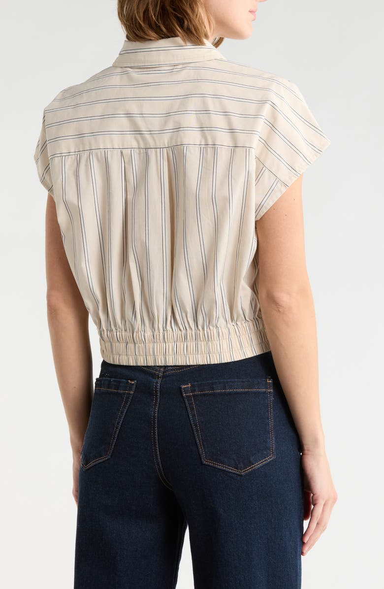 Current/Elliott Stripe Cap Sleeve Crop Button-Up Shirt, Alternate, color, Sand Stripe