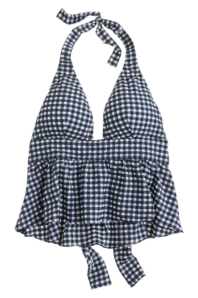 Halter Peplum Tankini Top, Alternate, color, NAVY/ IVORY