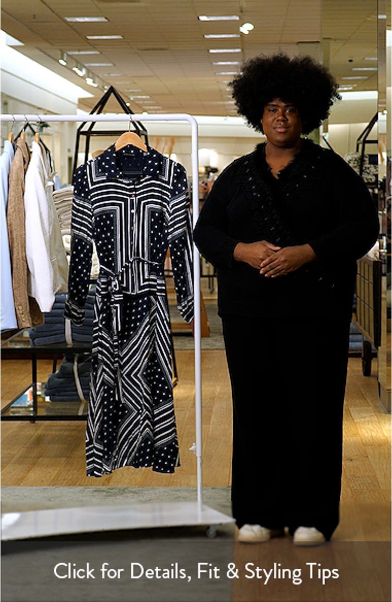 The Hollie Diamond Rain Print Long Sleeve Silk Blend Midi Shirtdress, sales video thumbnail