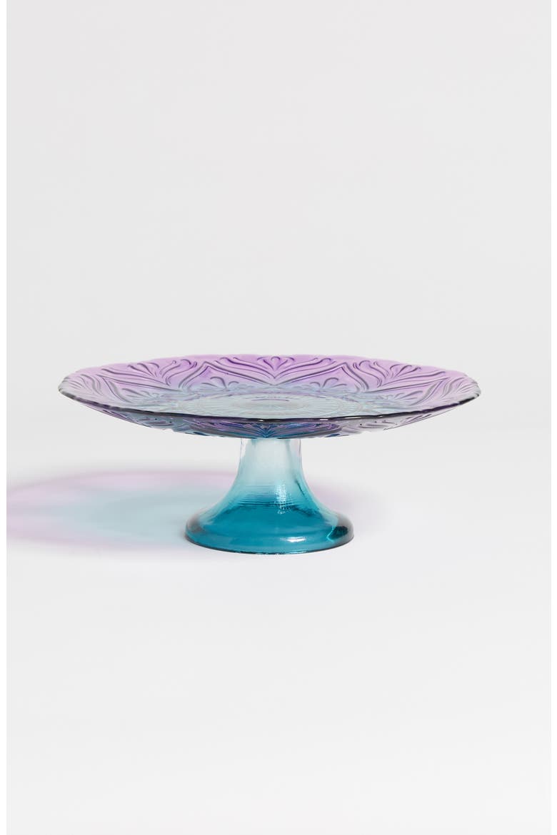 Anthropologie Soda Lime Glass Cake Stand, Main, color, PURPLE LIGHT BLUE