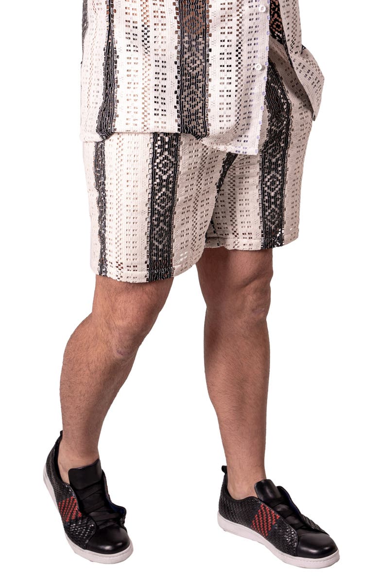 Maceoo Stripescream White Stretch Cotton Shorts, Main, color, White