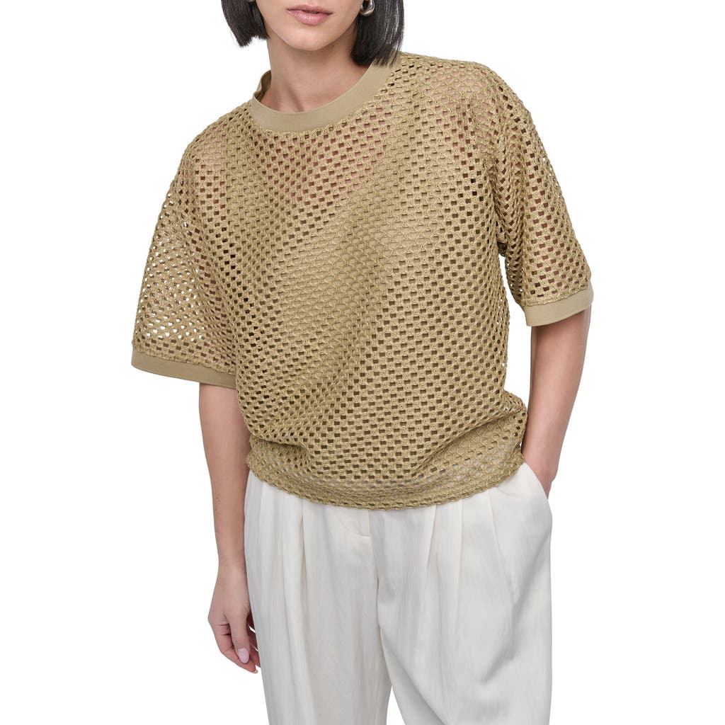Dkny Open Stitch Short Sleeve Top In Green