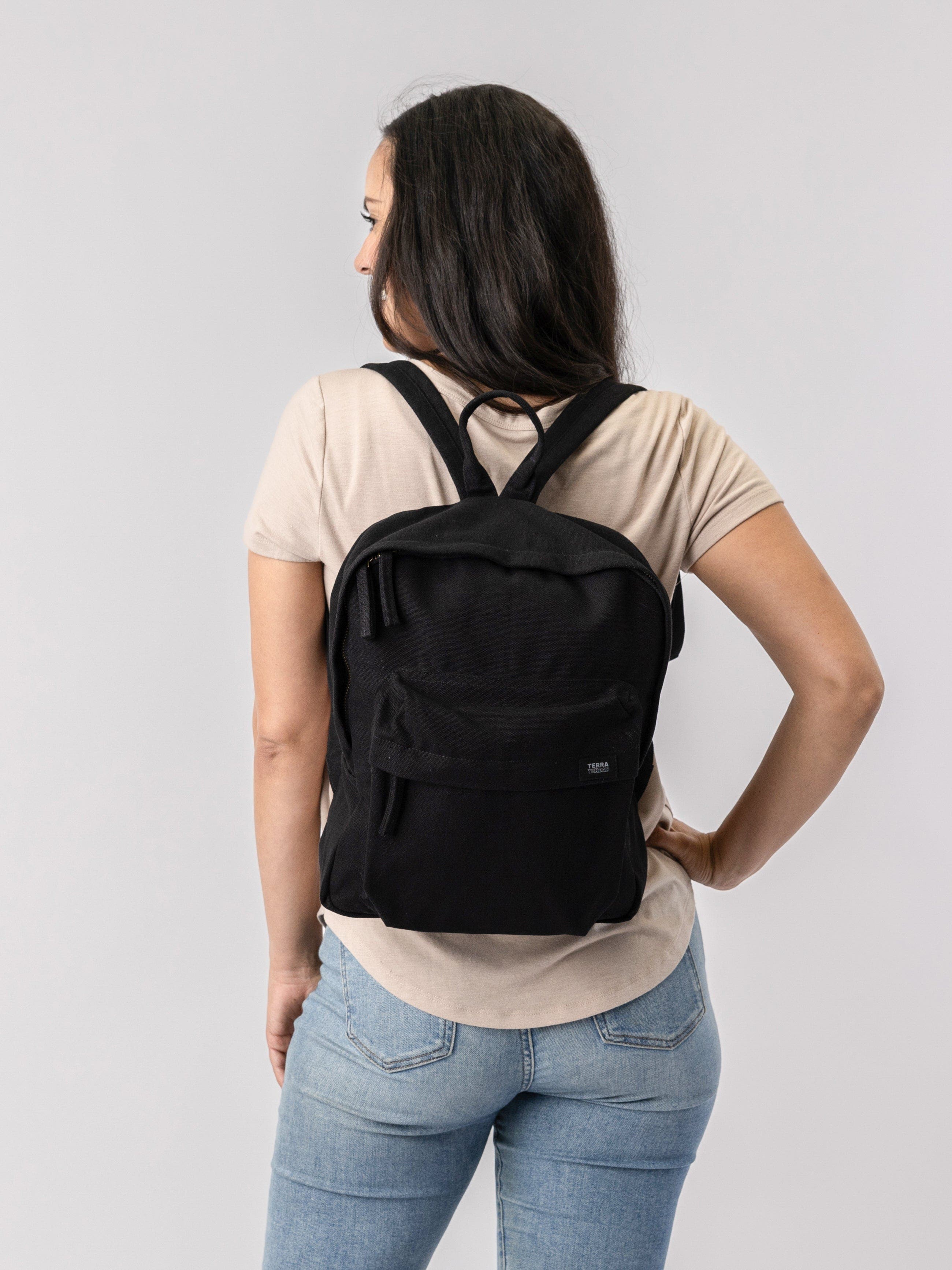 Terra Thread Organic Cotton Mini Backpack, Alternate, color, Ivory Black