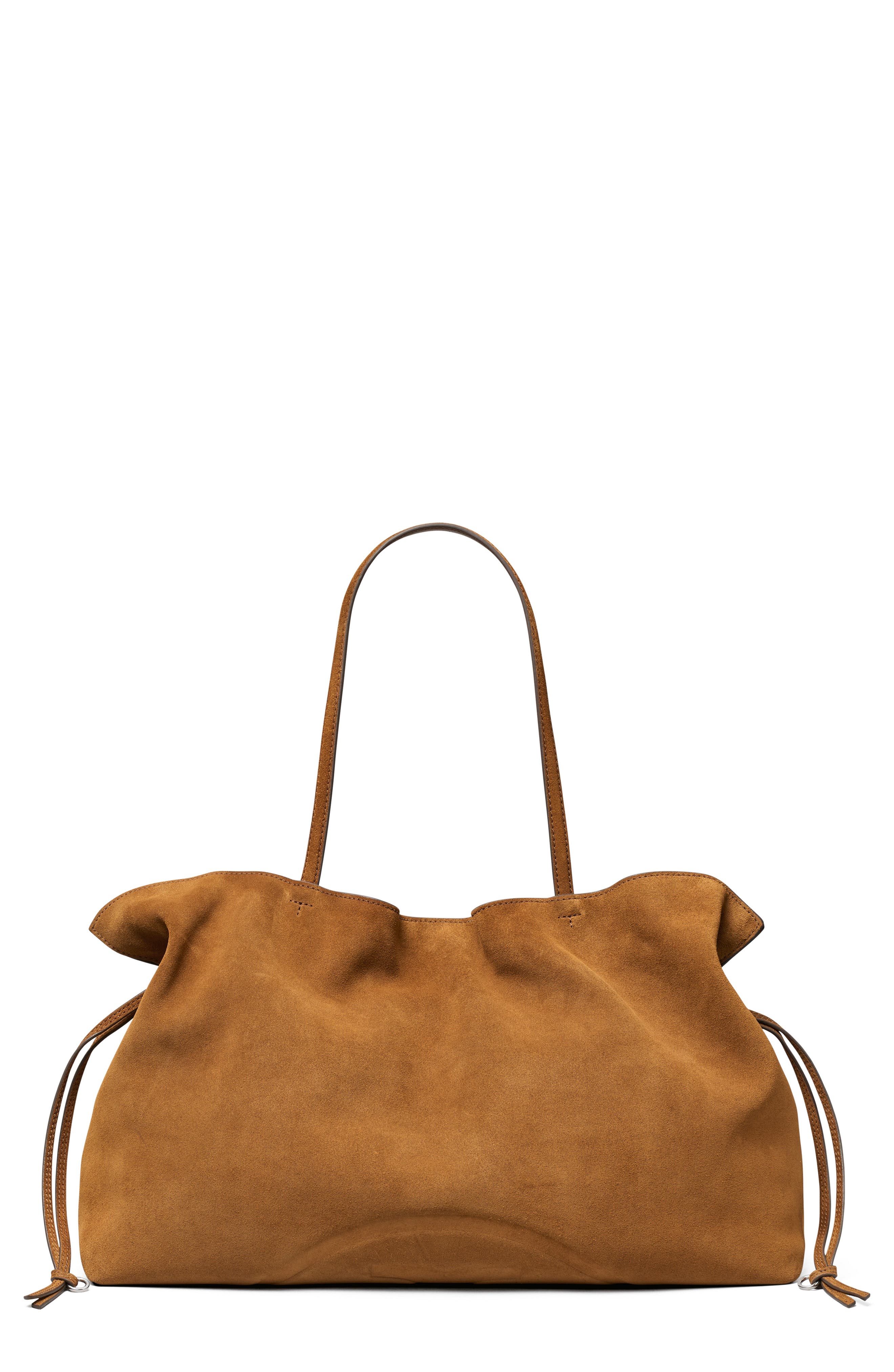 Ella Suede Drawstring Tote, Main, color, CARAMEL