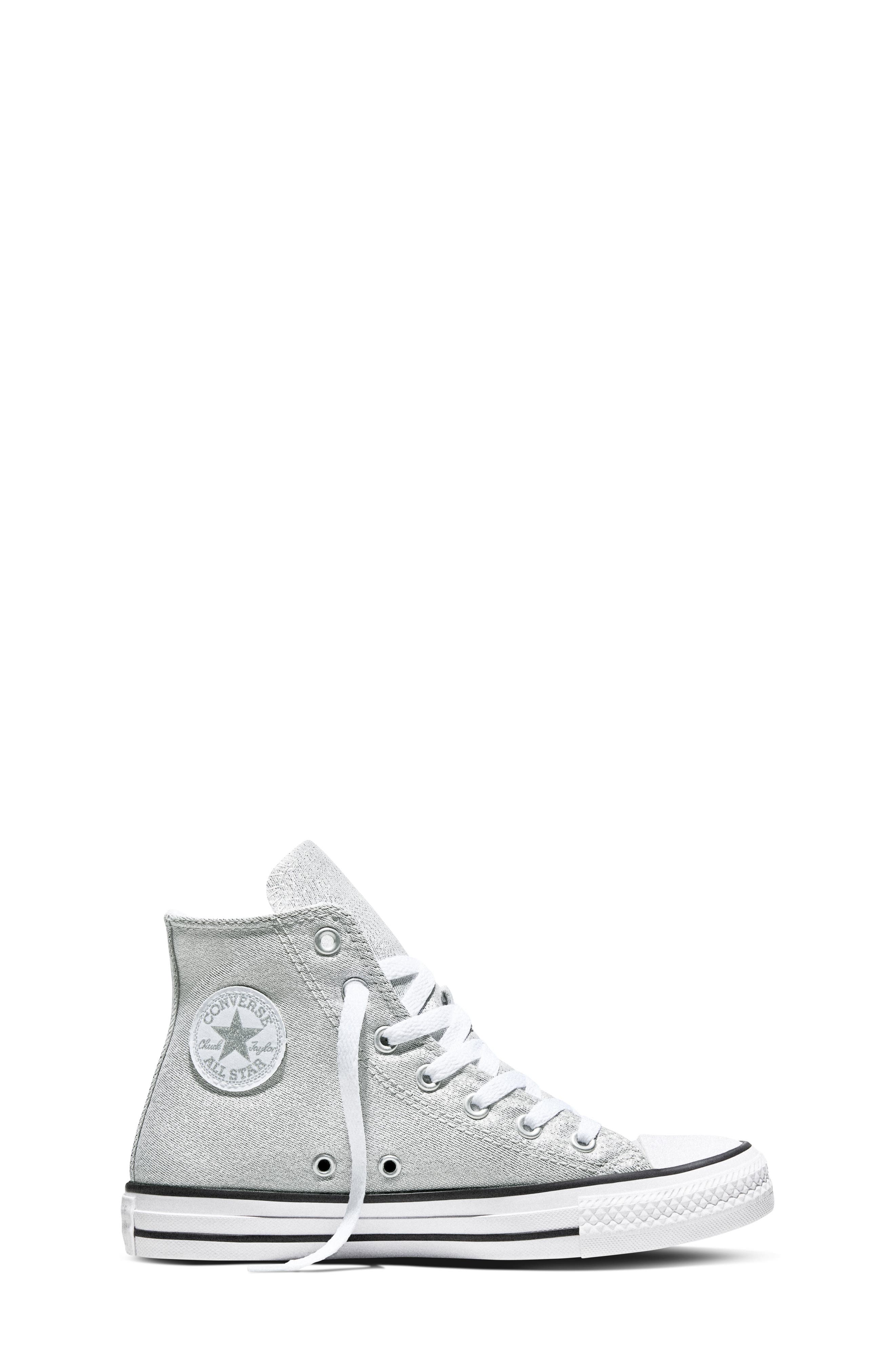 Converse Kids' Chuck Taylor<sup>®</sup> All Star<sup>®</sup> Shine High Top Sneaker, Alternate, color, Light Grey/ White/ Black
