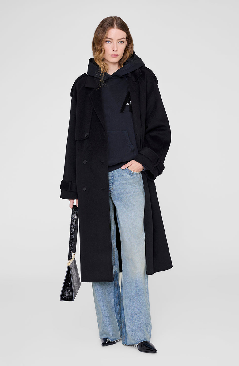 ANINE BING Jaci Letterman Hoodie, Alternate, color, Vintage Black