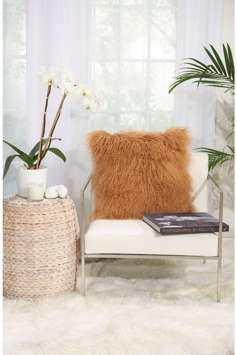 Genuine Tibetan Wool Shearling Pillow, Alternate, color, AMBER