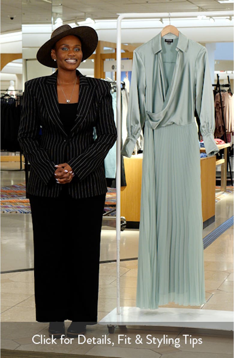 Pleated Satin Long Sleeve Gown, sales video thumbnail