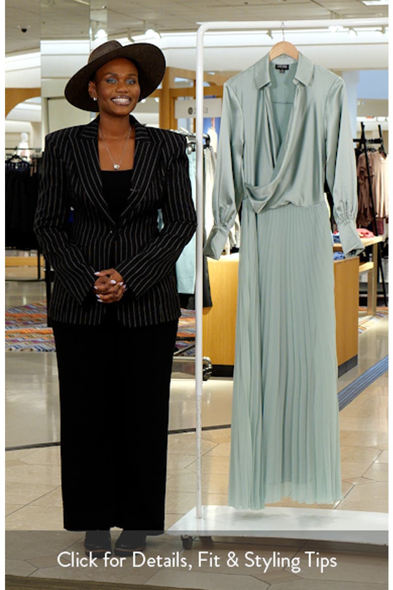 Pleated Satin Long Sleeve Gown video