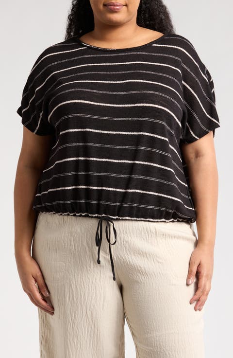 Stripe Dolman Sleeve Bubble Hem Top (Plus)