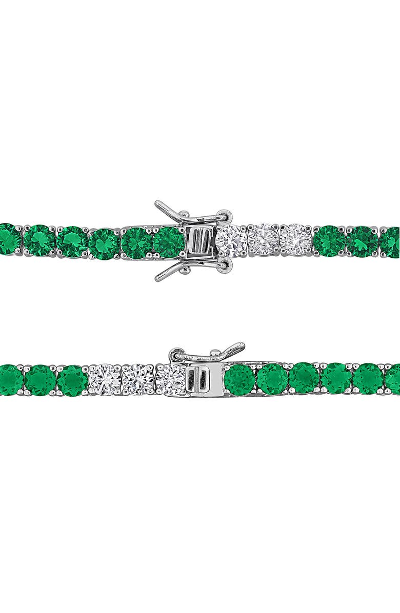 DELMAR Created Emerald & Created White Sapphire Tennis Necklace & Bracelet Set, Alternate, color, Green