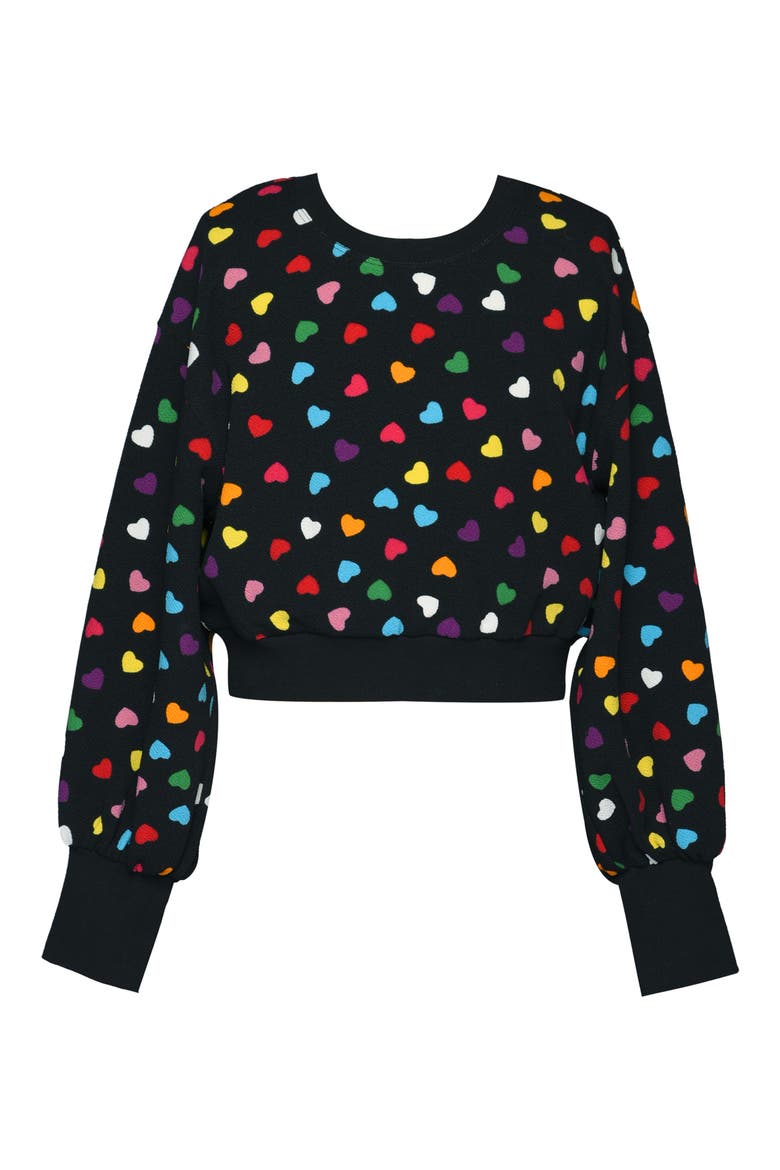 Kids' Heart Crop Sweatshirt, Main, color, BLACK MULTI HEART