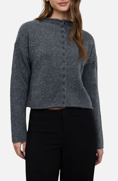 Raw Edge Mock Neck Cardigan