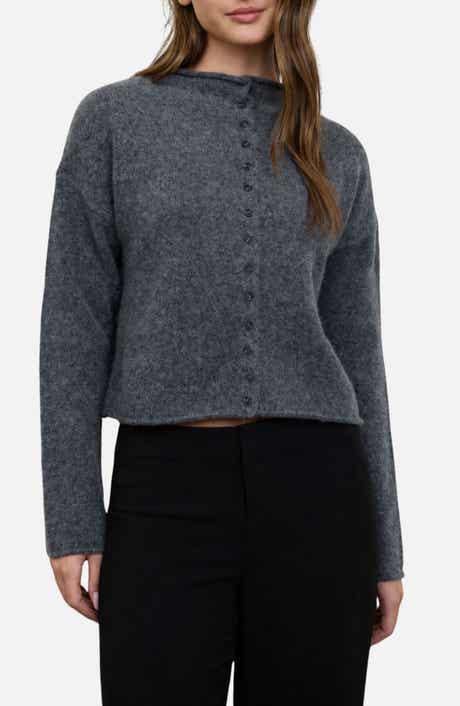 Raw Edge Mock Neck Cardigan