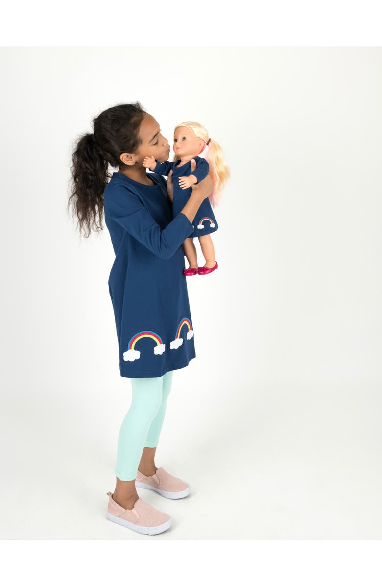 Leveret Girls Cotton Dress with Matching Doll Dress, Printed Design, Alternate, color, Rainbow