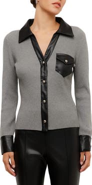 FIFTEEN TWENTY Isabella Faux Leather Trim Ribbed Top