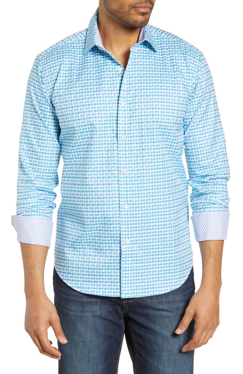 Bugatchi Shaped Fit Print Cotton Shirt, Main, color, 