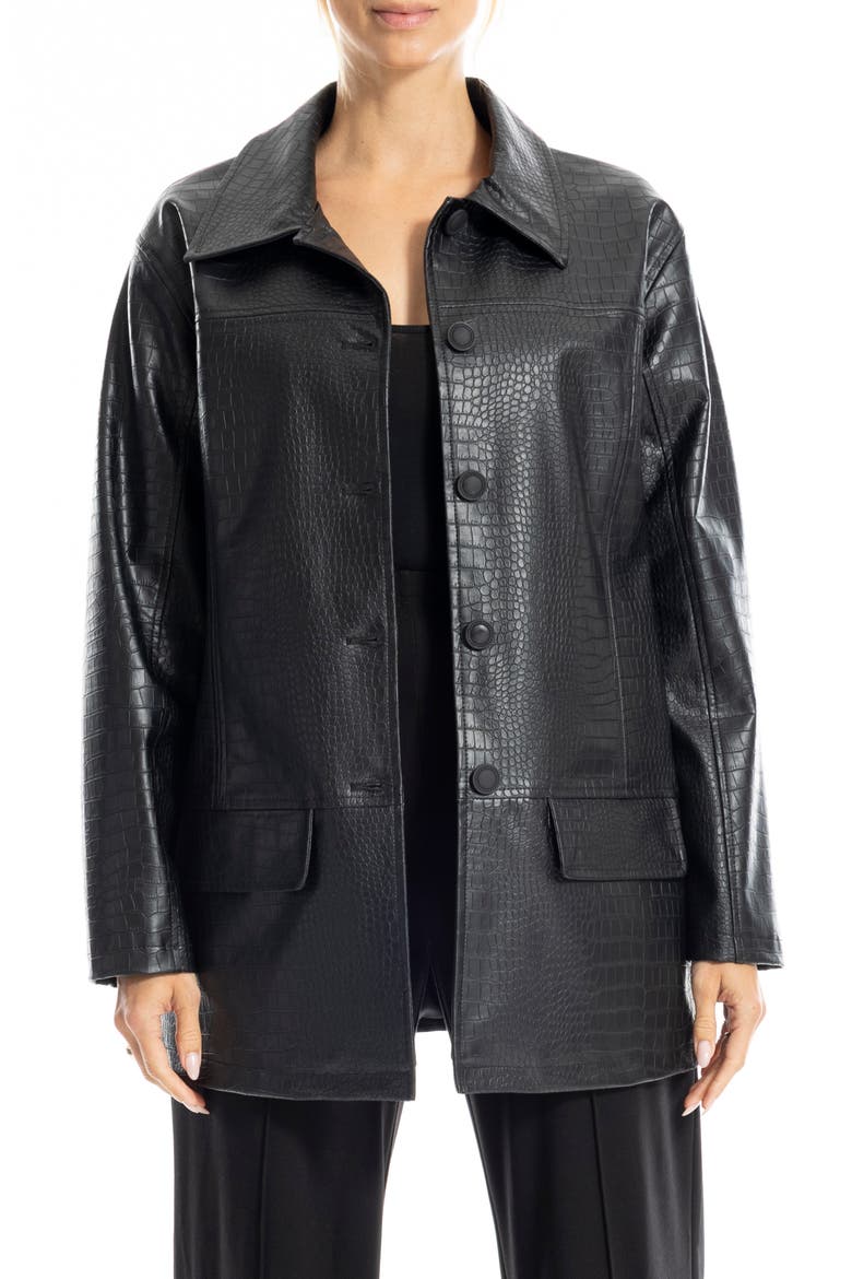 Oversize Croc-Embossed Faux Leather Jacket, Alternate, color, BLACK
