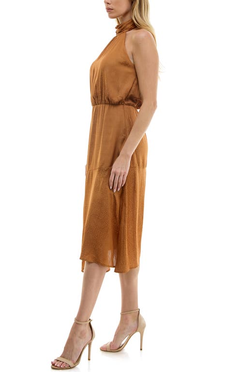 Socialite Tiered Satin Midi Dress In Camel