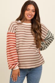 PinkBlush Striped Colorblock Bubble Sleeve Top