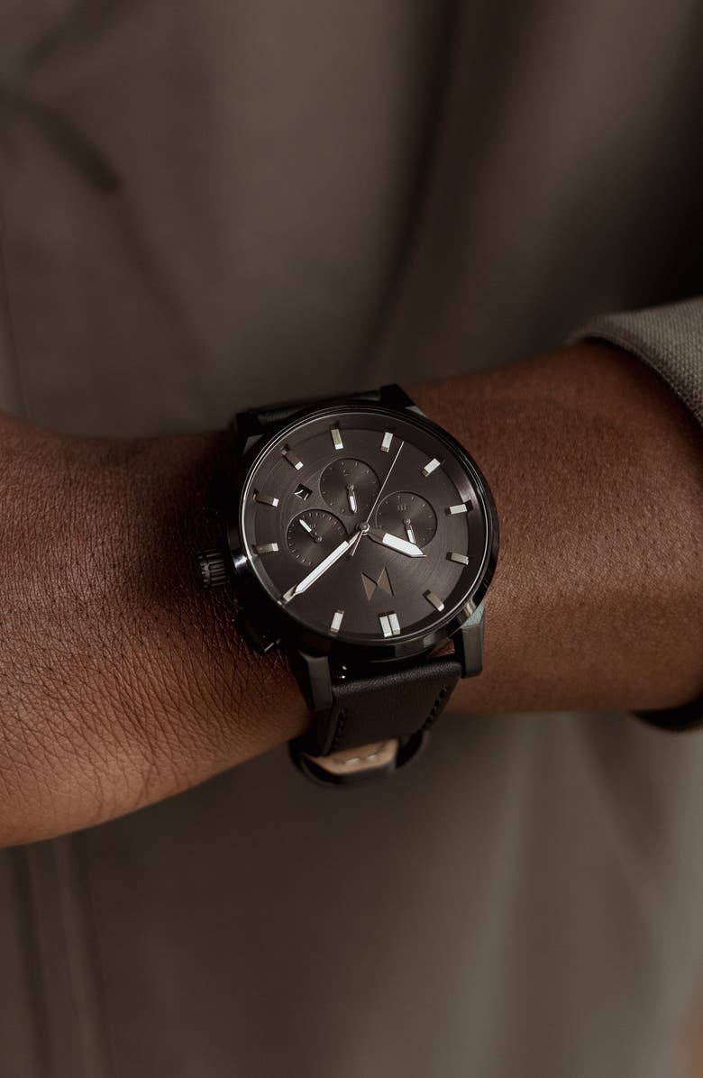 MVMT Chrono 2 Chronograph Leather Strap Watch, 44mm, Alternate, color,