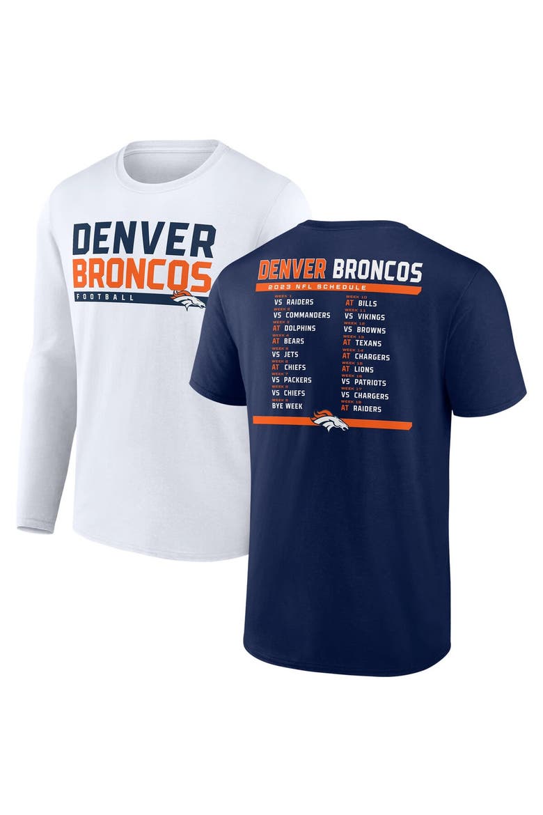Men's Fanatics Branded Navy/White Denver Broncos Two-Pack 2023 Schedule T-Shirt Combo Set, Main, color, Navy