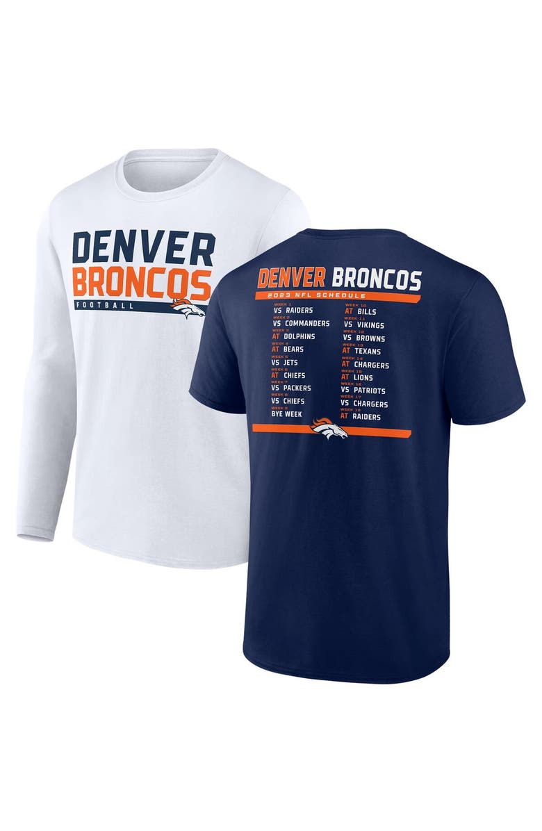FANATICS Men's Fanatics Branded Navy/White Denver Broncos Two-Pack 2023 Schedule T-Shirt Combo Set, Main, color,