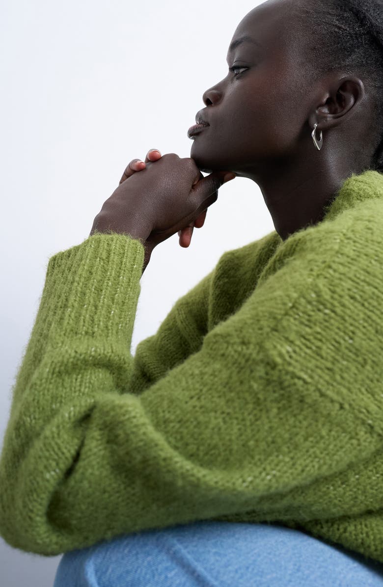 Topshop Fluffy Crewneck Sweater, Alternate, color, Medium Green