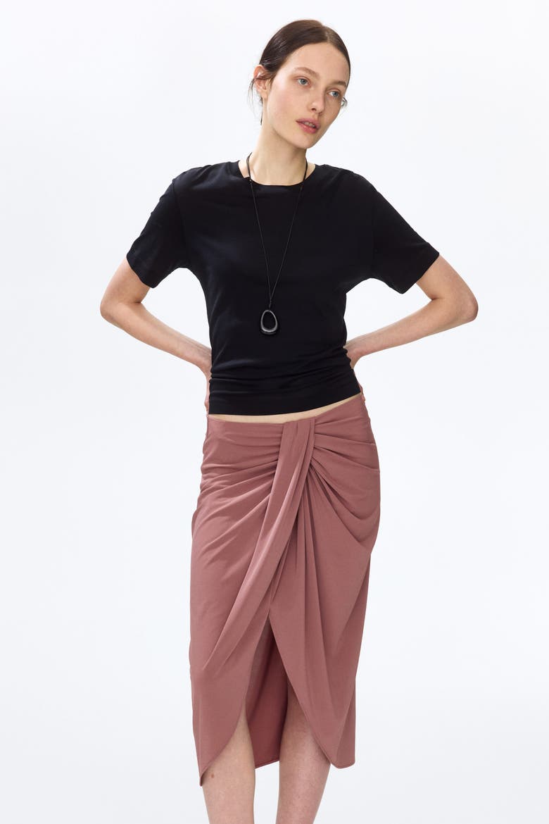 Draped Jersey Skirt, Alternate, color, Dark dusty pink
