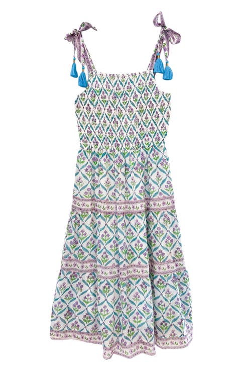Odette Smocked Cotton & Silk Cover-Up Maxi Dress