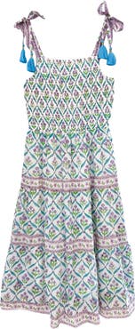 ALICIA BELL Odette Smocked Cotton & Silk Cover-Up Maxi Dress