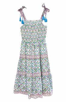ALICIA BELL Odette Smocked Cotton & Silk Cover-Up Maxi Dress
