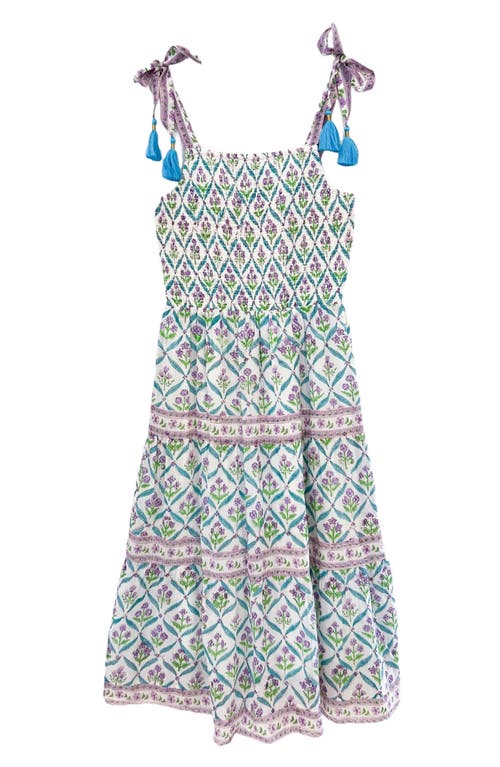 Alicia Bell Odette Smocked Cotton & Silk Cover-up Maxi Dress In Turquiose Purple Diamond