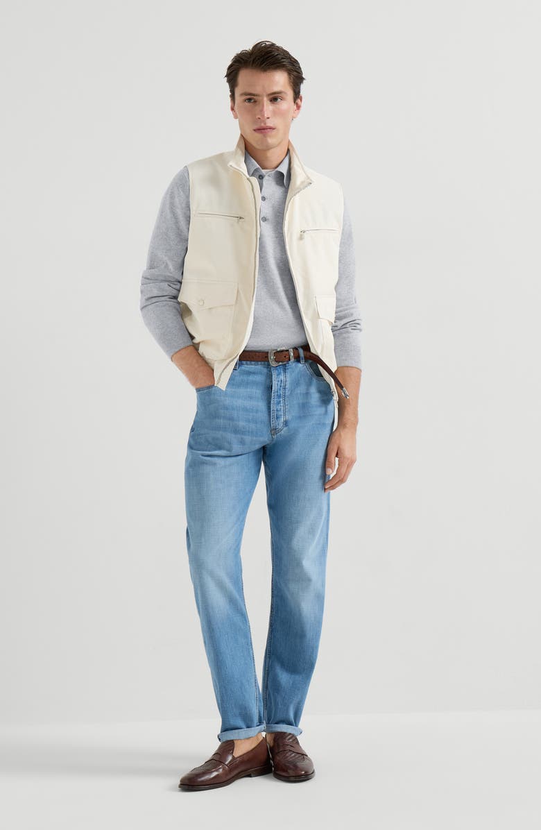 Brunello Cucinelli Cashmere knit polo shirt, Alternate, color, Pebble