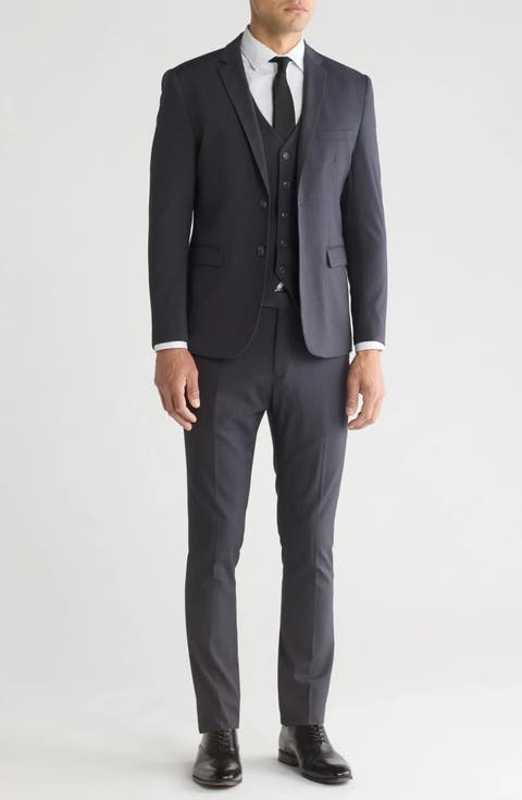 Skinny Fit Solid Stretch Three Piece Suit