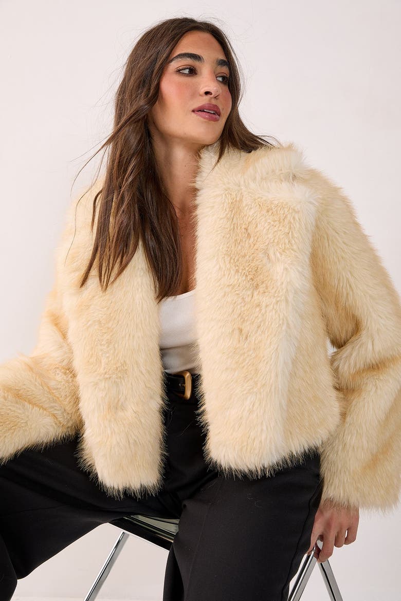 Tipped Faux Fur Crop Jacket, Alternate, color, Lemon