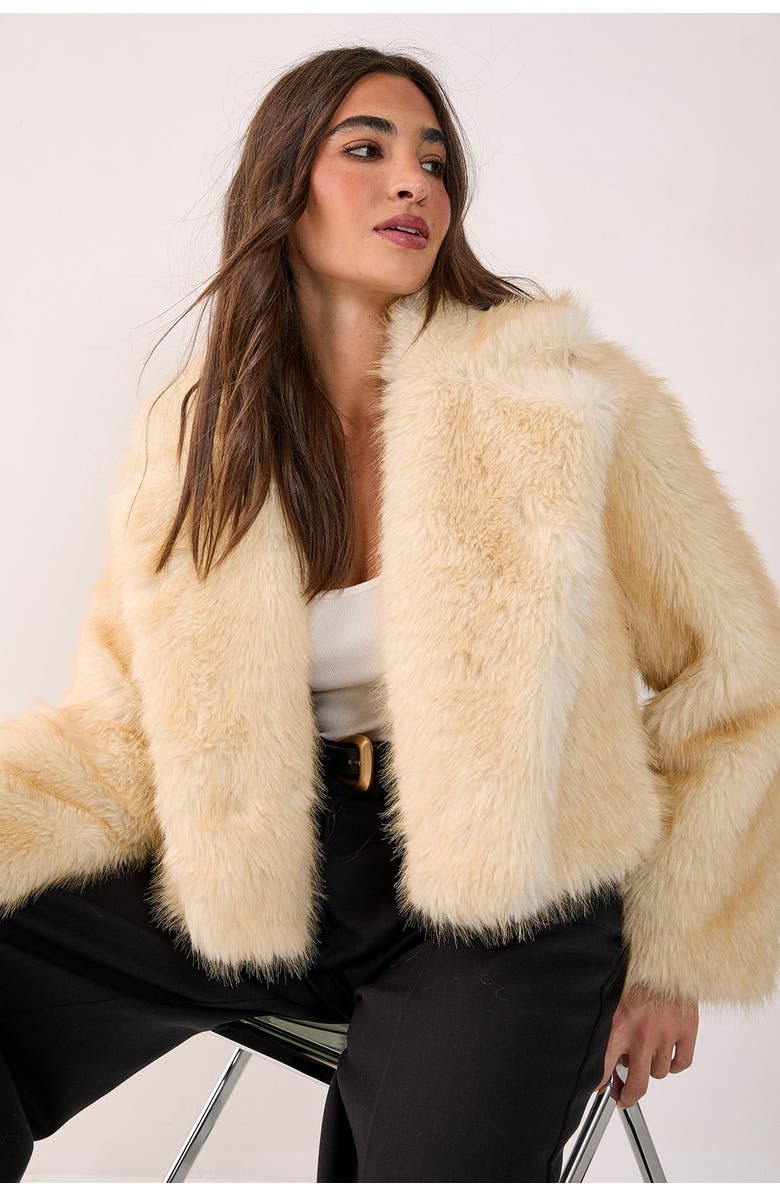 NASTY GAL Tipped Faux Fur Crop Jacket, Alternate, color, Lemon