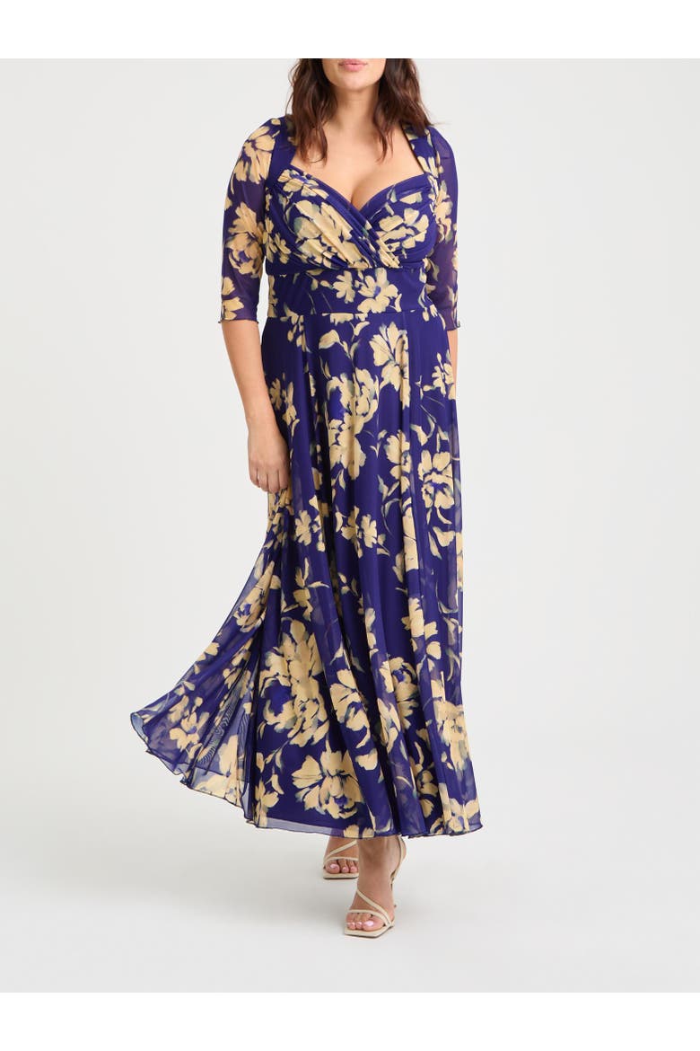 Elizabeth Floral Print Mesh Maxi Gown, Alternate, color, Vintage Indigo Cream