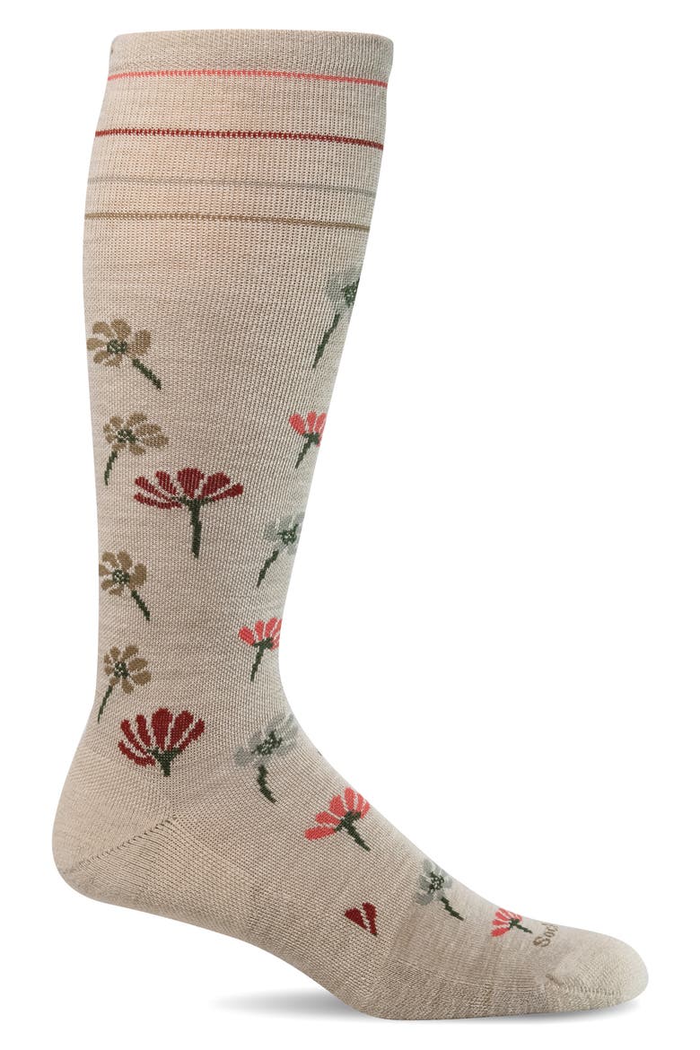Field Flower Compression Socks, Main, color, BARLEY